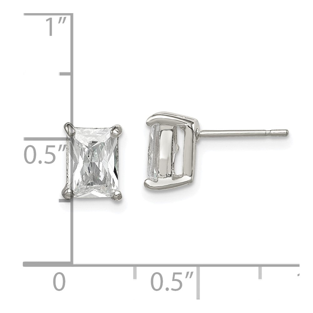 Sterling Silver Polished Emerald-Cut 7X5mm Cz Stud Earrings