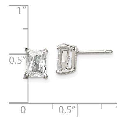 Sterling Silver Polished Emerald-Cut 7X5mm Cz Stud Earrings