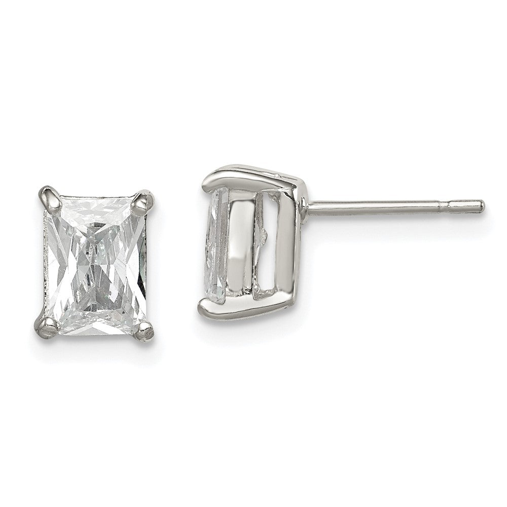 Sterling Silver Polished Emerald-Cut 7X5mm Cz Stud Earrings