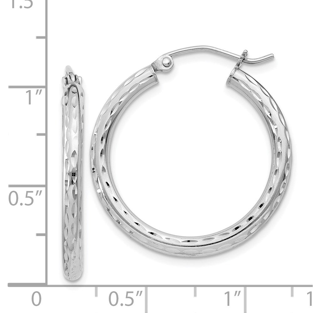 Sterling Silver Rhodium-Plated 2.5mm Diamond-Cut Hoop Earrings