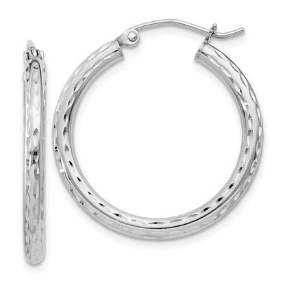 Sterling Silver Rhodium-Plated 2.5mm Diamond-Cut Hoop Earrings