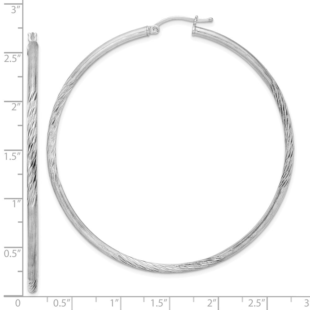 Sterling Silver Rhod-Plated 2.5mm Polished/Satin Diamond-Cut Hoop Earrings