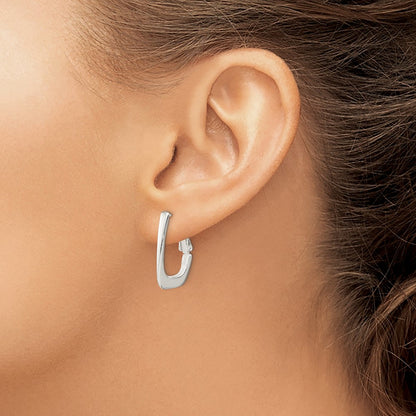 Sterling Silver Rhodium-Plated Tapered Omega Back Hoop Earrings