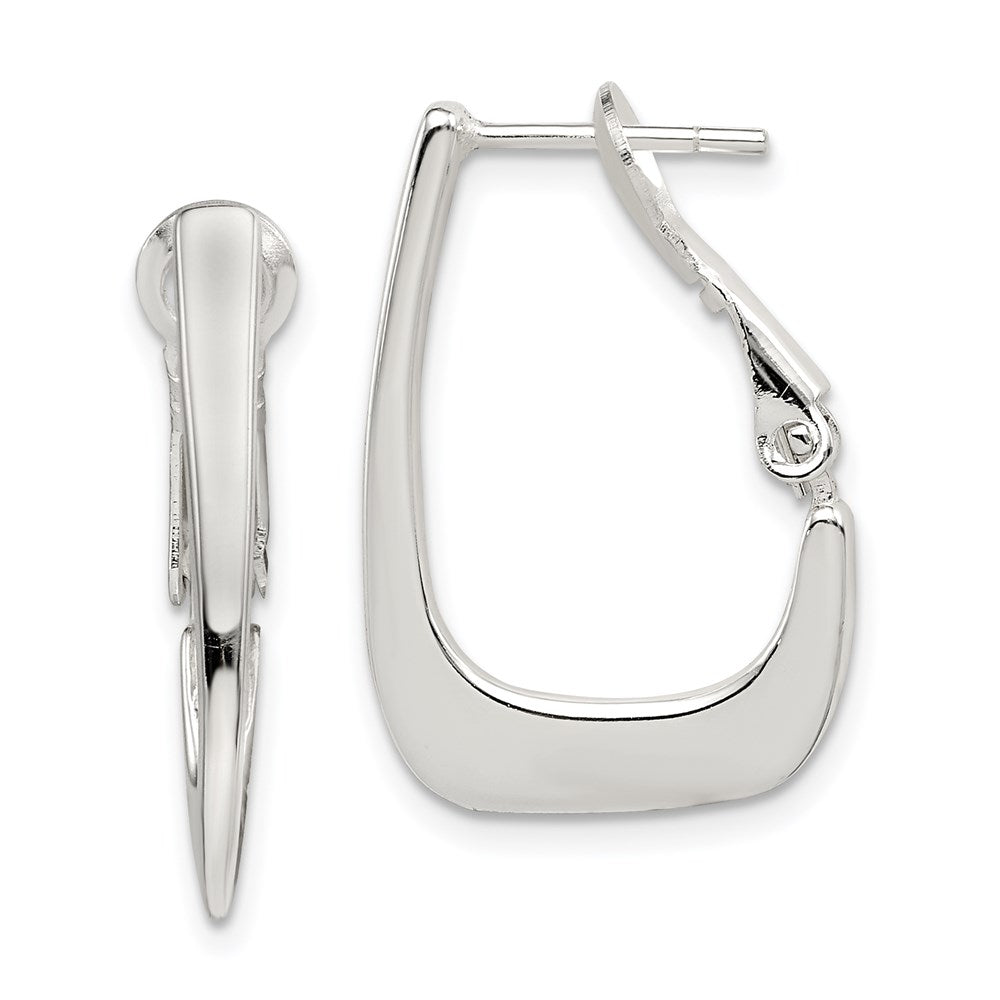 Sterling Silver Rhodium-Plated Tapered Omega Back Hoop Earrings