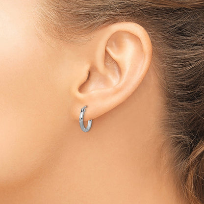 Sterling Silver Rhodium-Plated 2mm Polished/Satin Diamond-Cut Hoop Earrings