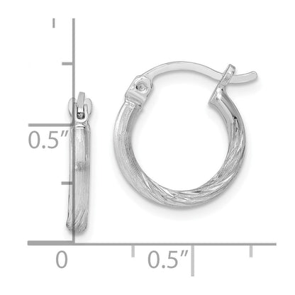 Sterling Silver Rhodium-Plated 2mm Polished/Satin Diamond-Cut Hoop Earrings