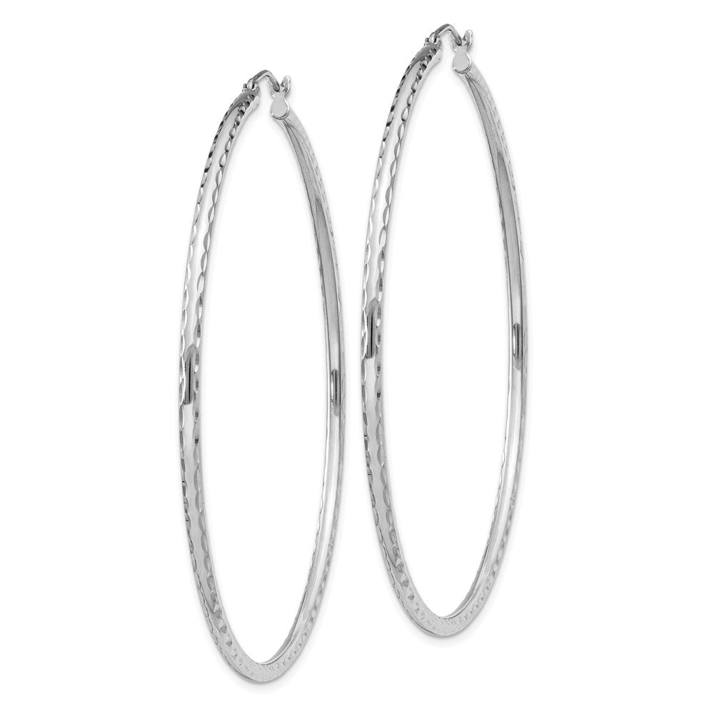 Sterling Silver Rhodium-Plated 2mm Diamond Cut Hoop Earrings