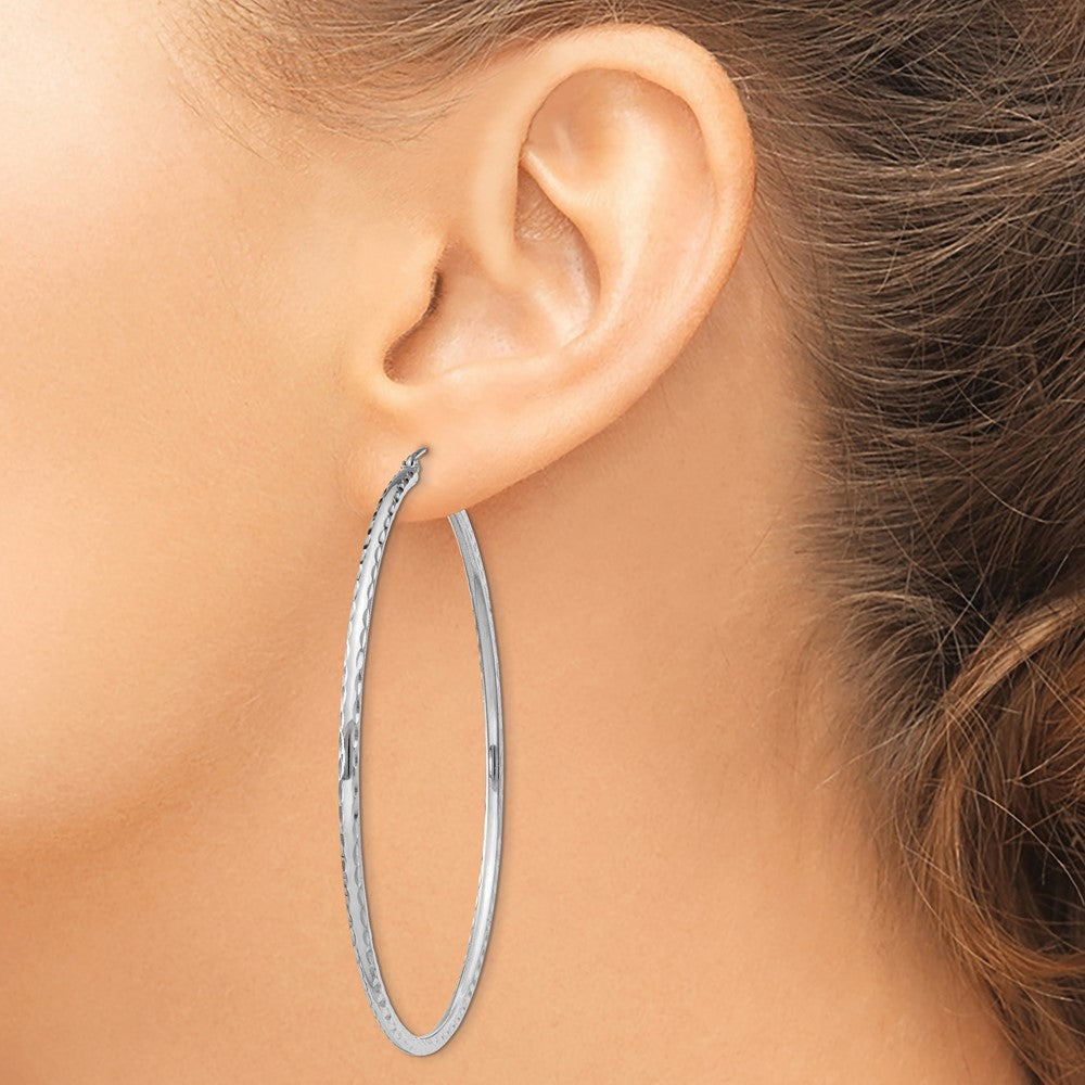 Sterling Silver Rhodium-Plated 2mm Diamond Cut Hoop Earrings
