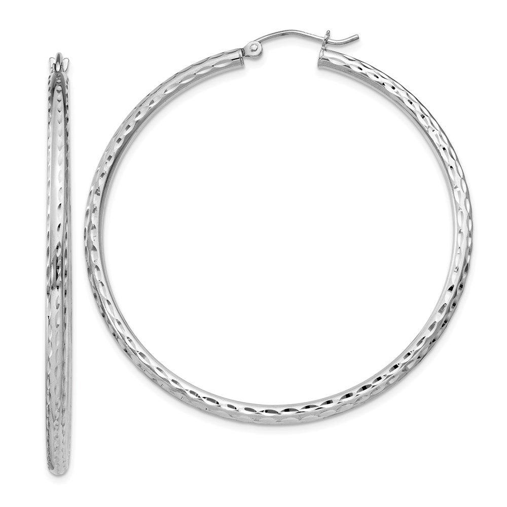 Sterling Silver Rhodium-Plated 2.5mm Diamond-Cut Hoop Earrings