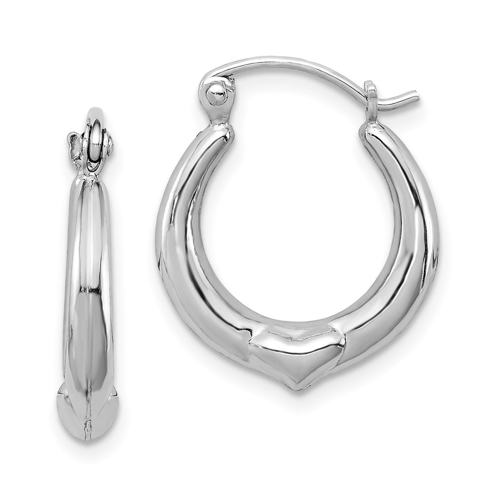 Sterling Silver Rhodium-Plated Polished Heart Round Hoop Earrings