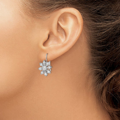 Sterling Silver Rhodium-Plated Cz Snowflake Earrings