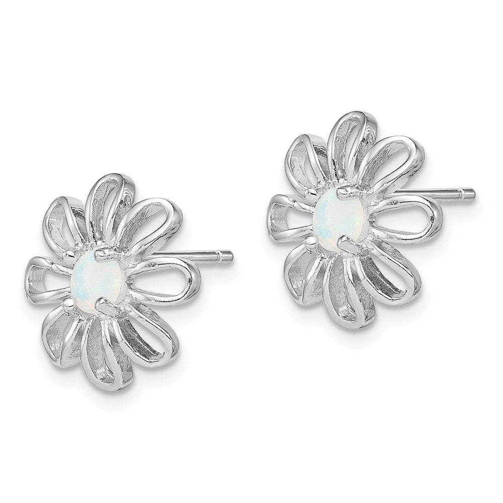 Sterling Silver Rhodium-Plated Created Opal Daisy Post Earrings