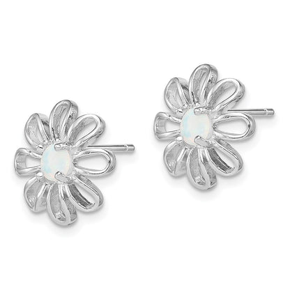 Sterling Silver Rhodium-Plated Created Opal Daisy Post Earrings