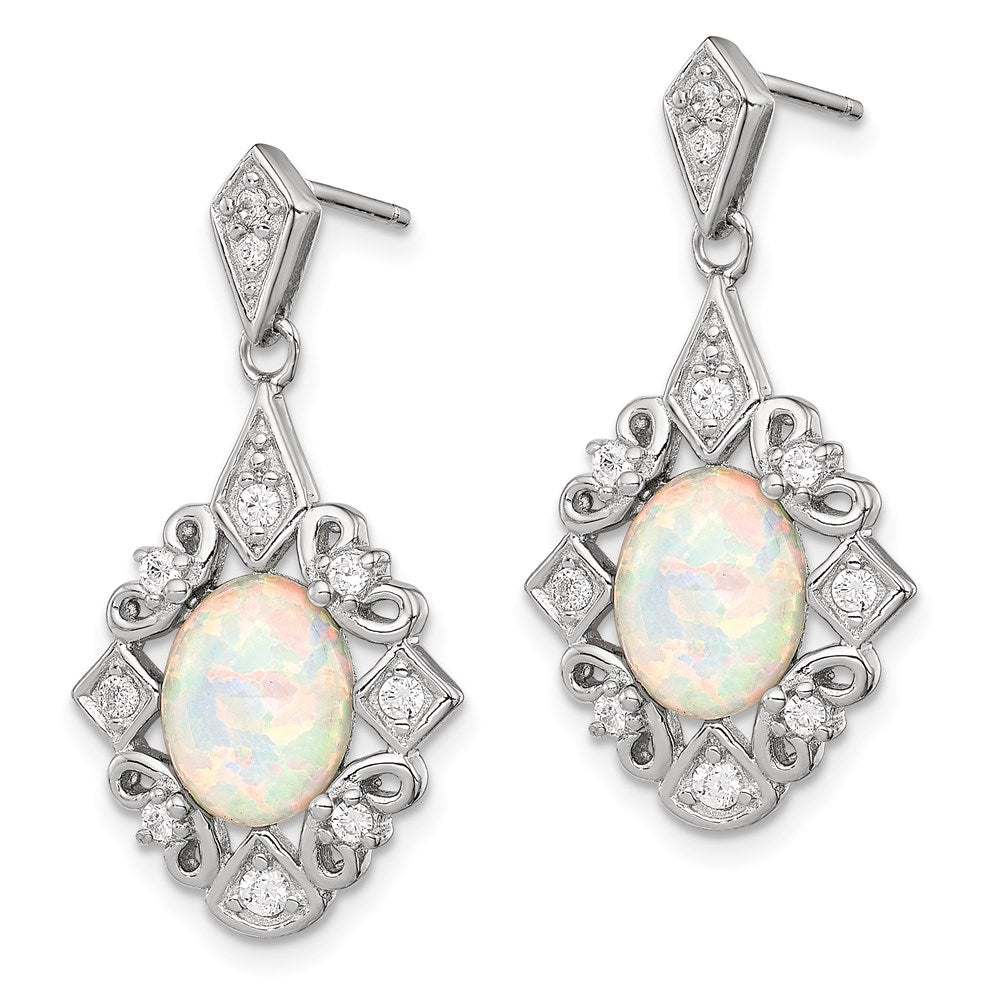 Sterling Silver Rhodium-Plated Created Opal And Cz Earrings