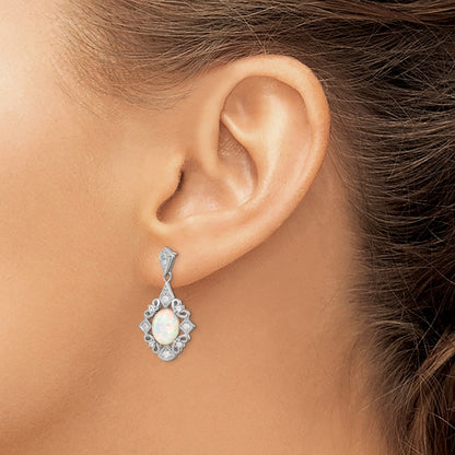 Sterling Silver Rhodium-Plated Created Opal And Cz Earrings
