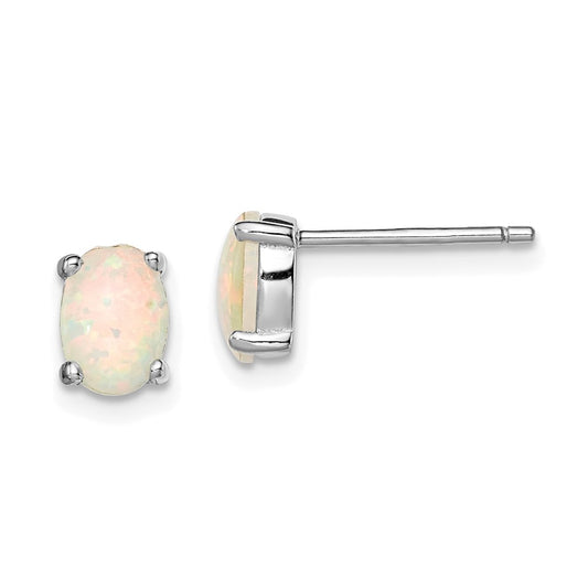 Sterling Silver Rhodium-Plated Created Opal Post Earrings