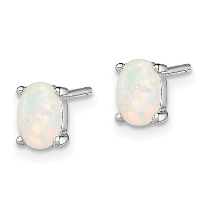 Sterling Silver Rhodium-Plated Created Opal Post Earrings