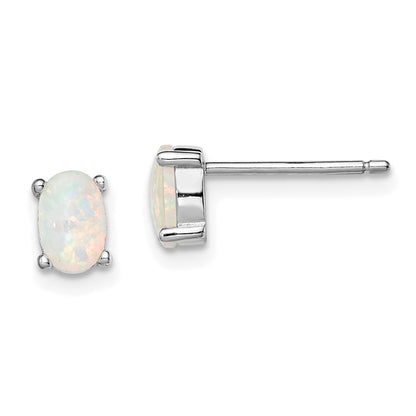 Sterling Silver Rhodium-Plated Created Opal Post Earrings
