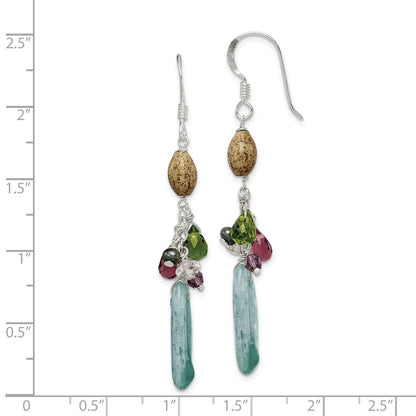 Sterling Silver Polished Citrine, Amethyst, Peridot, Blue Kyanite & Jasper Dangle Earrings