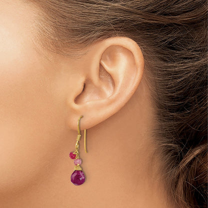 Sterling Silver Gold-Tone Vermeil Polished Ruby Teardrop Dangle Earrings