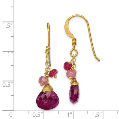 Sterling Silver Gold-Tone Vermeil Polished Ruby Teardrop Dangle Earrings