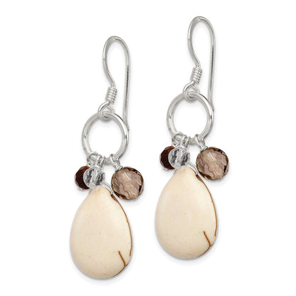 Sterling Silver Polished Crazy Lace Agate, Tiger'S Eye, Smoky & Clear Quartz Dangle Earrings