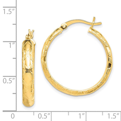Sterling Silver Gold Flash Plated Patterned 4X25mm Hoop Earrings