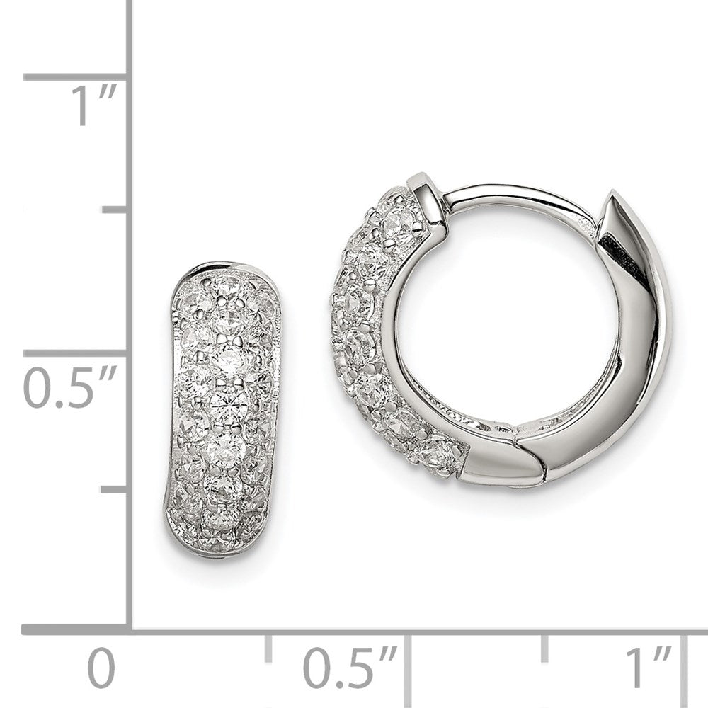 Sterling Silver Rhodium-Plated Cz Hinged Hoop Earrings