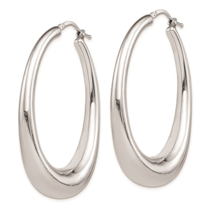 Sterling Silver Rhodium-Plated Polished Hollow Oval Hoop Earrings