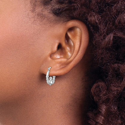 Sterling Silver Rhodium-Lated Claddagh Hollow Round Hoop Earrings
