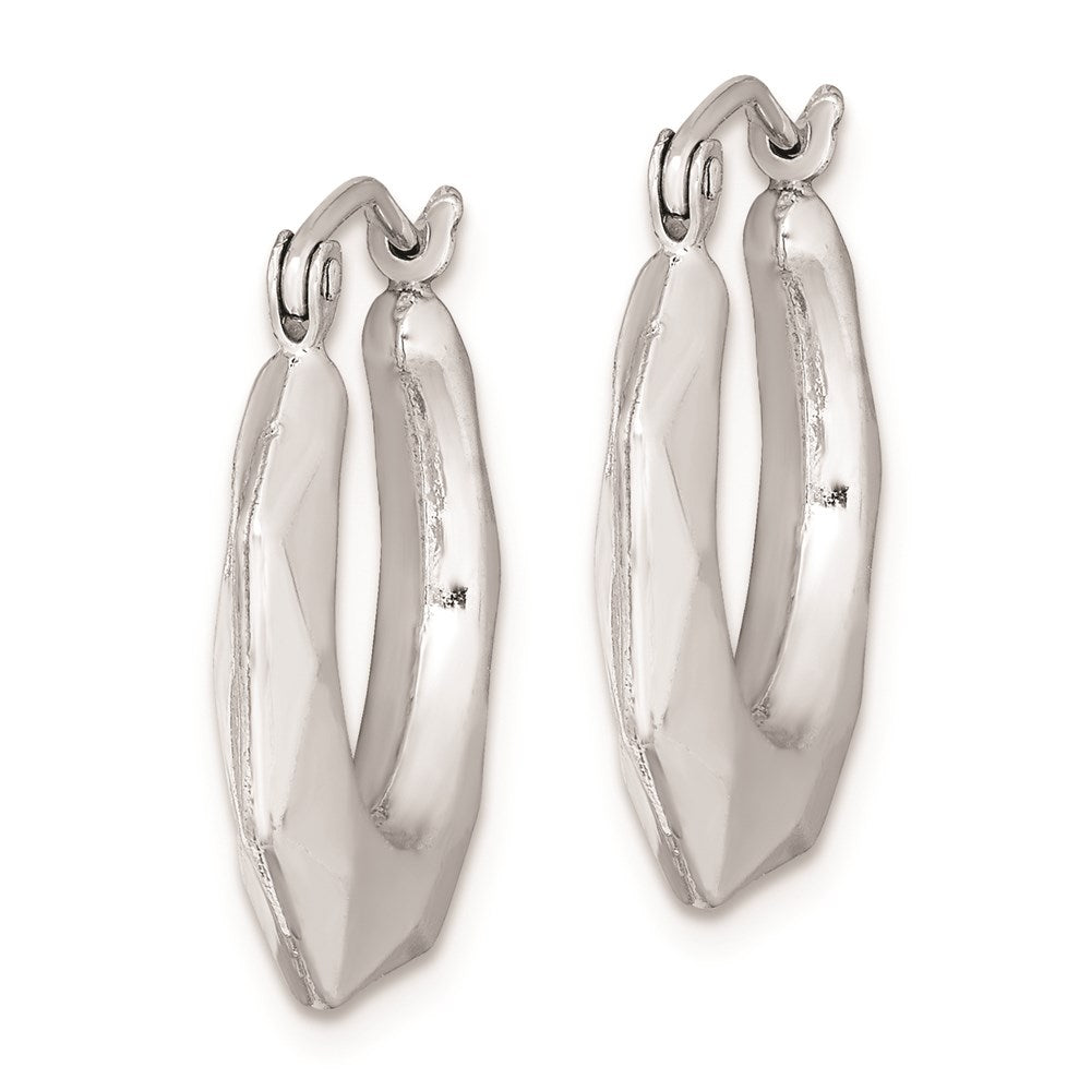 Sterling Silver Rhodium-Plated Polished Hollow Hoop Earrings