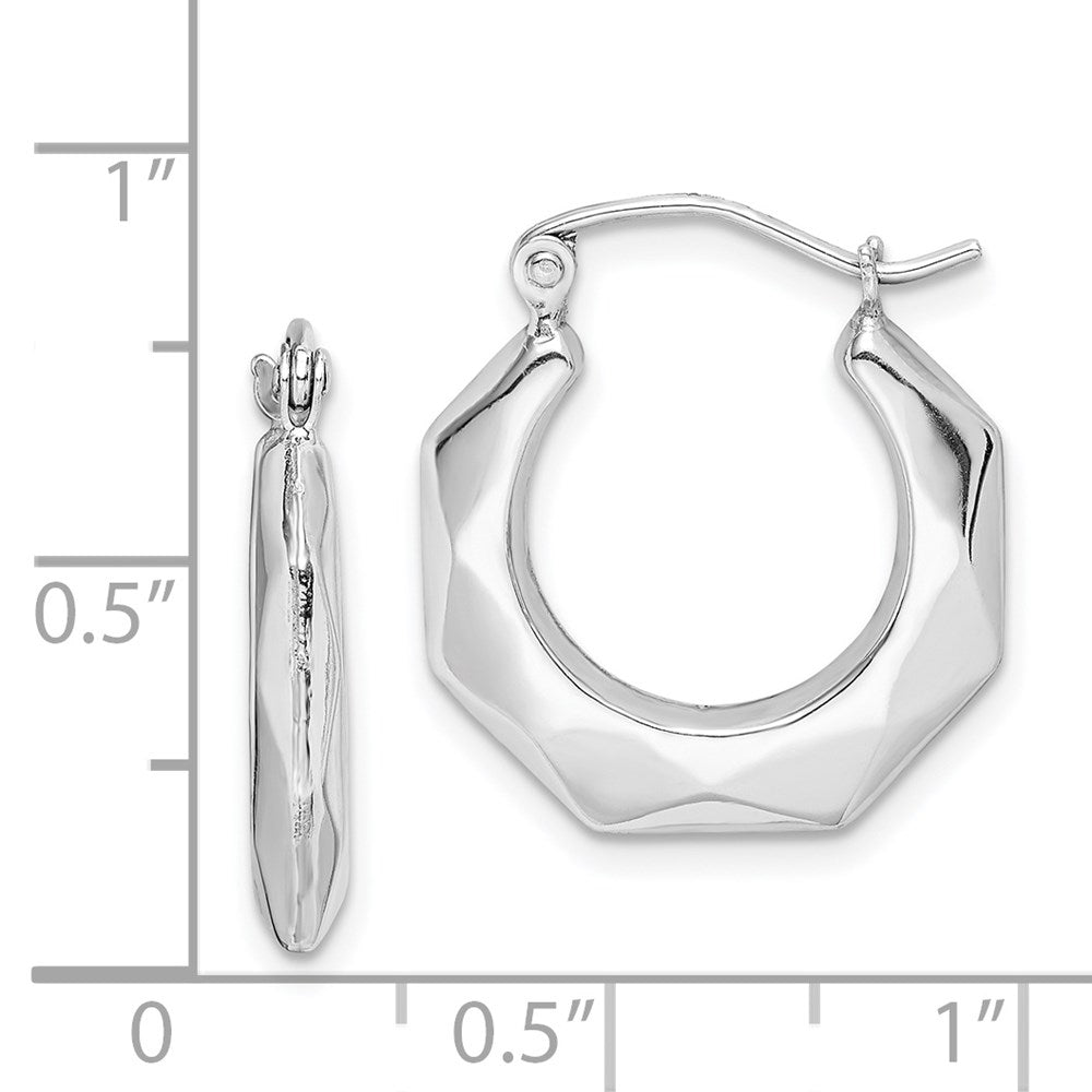 Sterling Silver Rhodium-Plated Polished Hollow Hoop Earrings