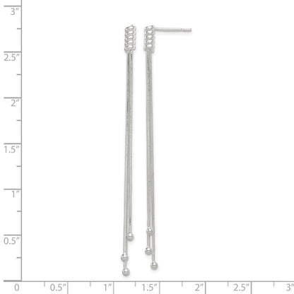 Sterling Silver Polished 3-Strand Chain & Beaded End Post Dangle Earrings