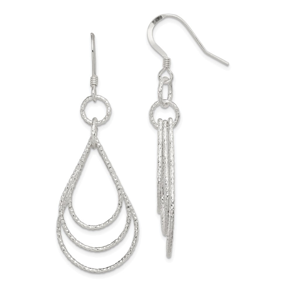 Sterling Silver Textured Teardrops Dangle Earrings