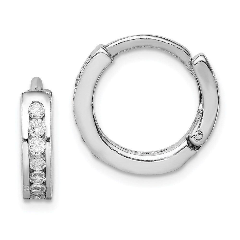 Sterling Silver Rhodium-Plated Cz Hinged Earrings