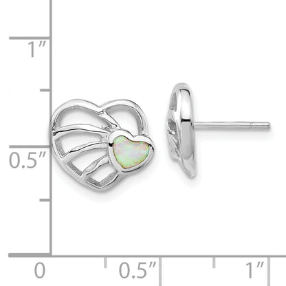 Sterling Silver Synthetic Opal Heart Post Earrings