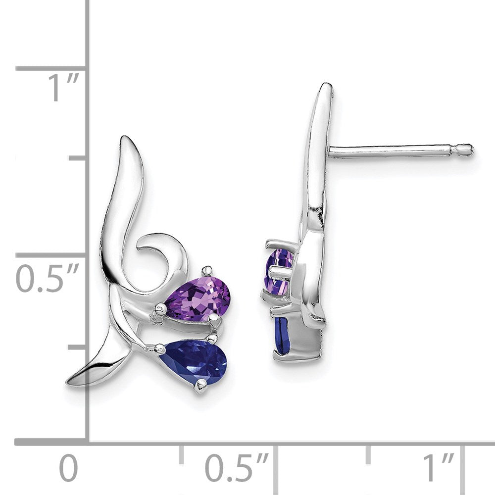 Sterling Silver Rhodium Plated Polished Amethyst And Iolite Post Earrings