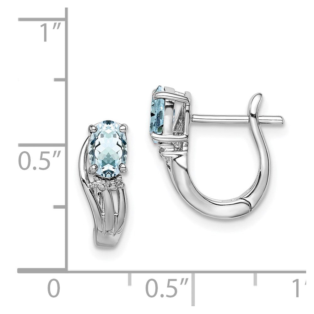 Sterling Silver Rhodium Plated Dia. Aquamarine Hinged Earrings