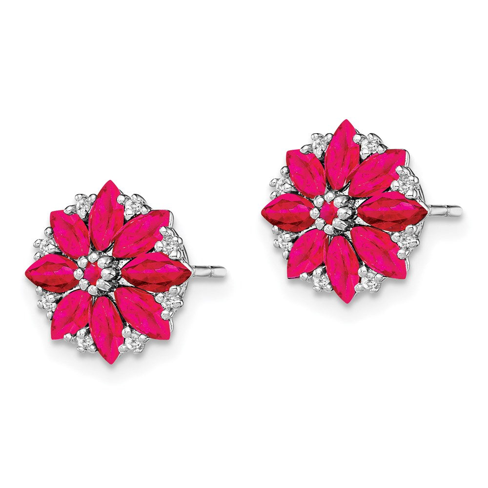 Sterling Silver Rhodium-Plated Diamond & Ruby Earrings