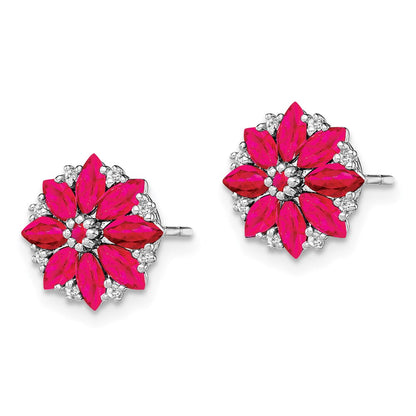 Sterling Silver Rhodium-Plated Diamond & Ruby Earrings