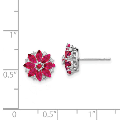 Sterling Silver Rhodium-Plated Diamond & Ruby Earrings