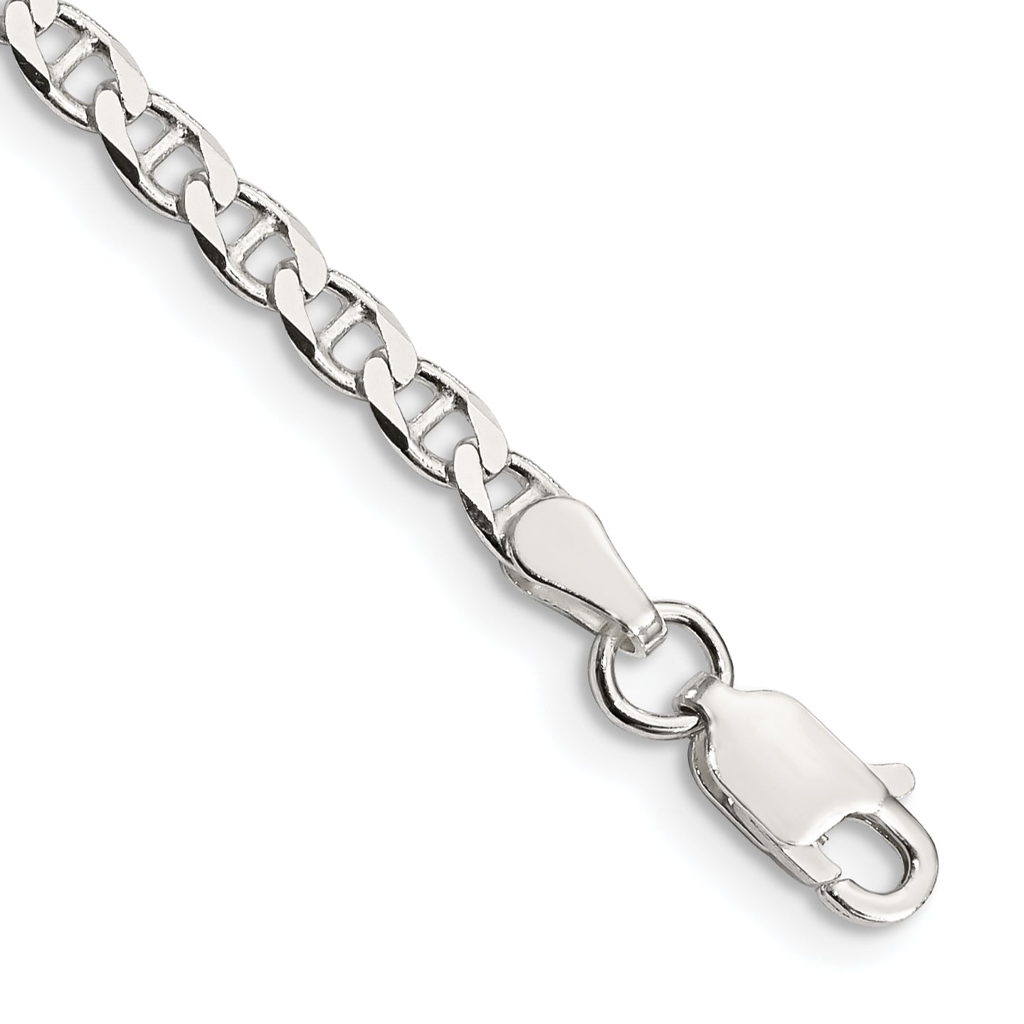 10 Inch Sterling Silver 3.15mm D/C Flat Anchor Curb Chain Anklet