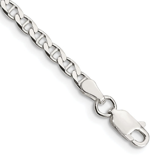 10 Inch Sterling Silver 3.15mm D/C Flat Anchor Curb Chain Anklet