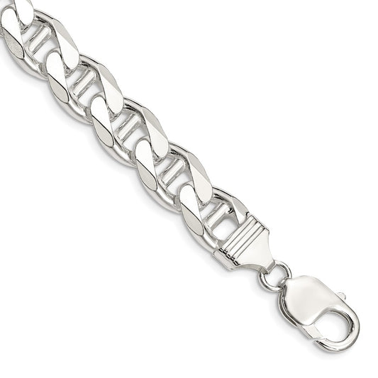 9 Inch Sterling Silver 10.8mm D/C Flat Anchor Curb Chain Bracelet