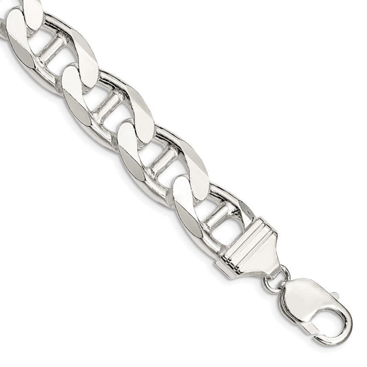 9 Inch Sterling Silver 13.5mm D/C Flat Anchor Curb Chain Bracelet