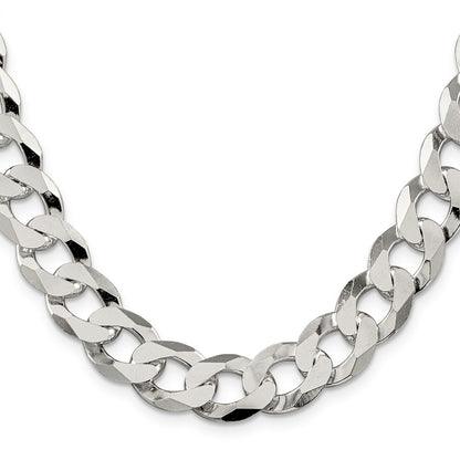 20 Inch Sterling Silver 13mm Beveled Curb Chain Necklace