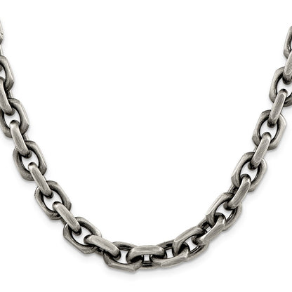 Sterling Silver Antiqued 8.6mm D/C Elongated Open Link Chain Necklace