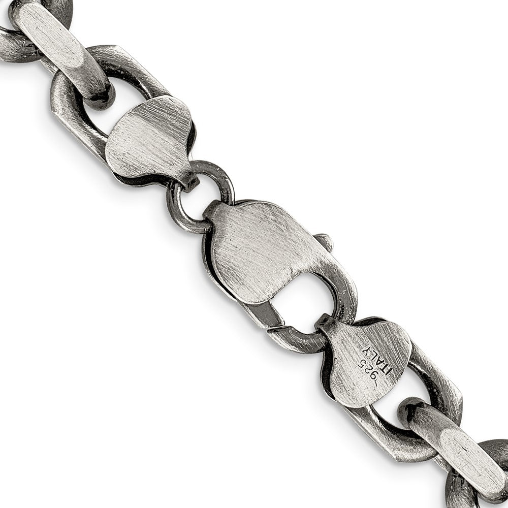 Sterling Silver Antiqued 8.6mm D/C Elongated Open Link Chain Necklace
