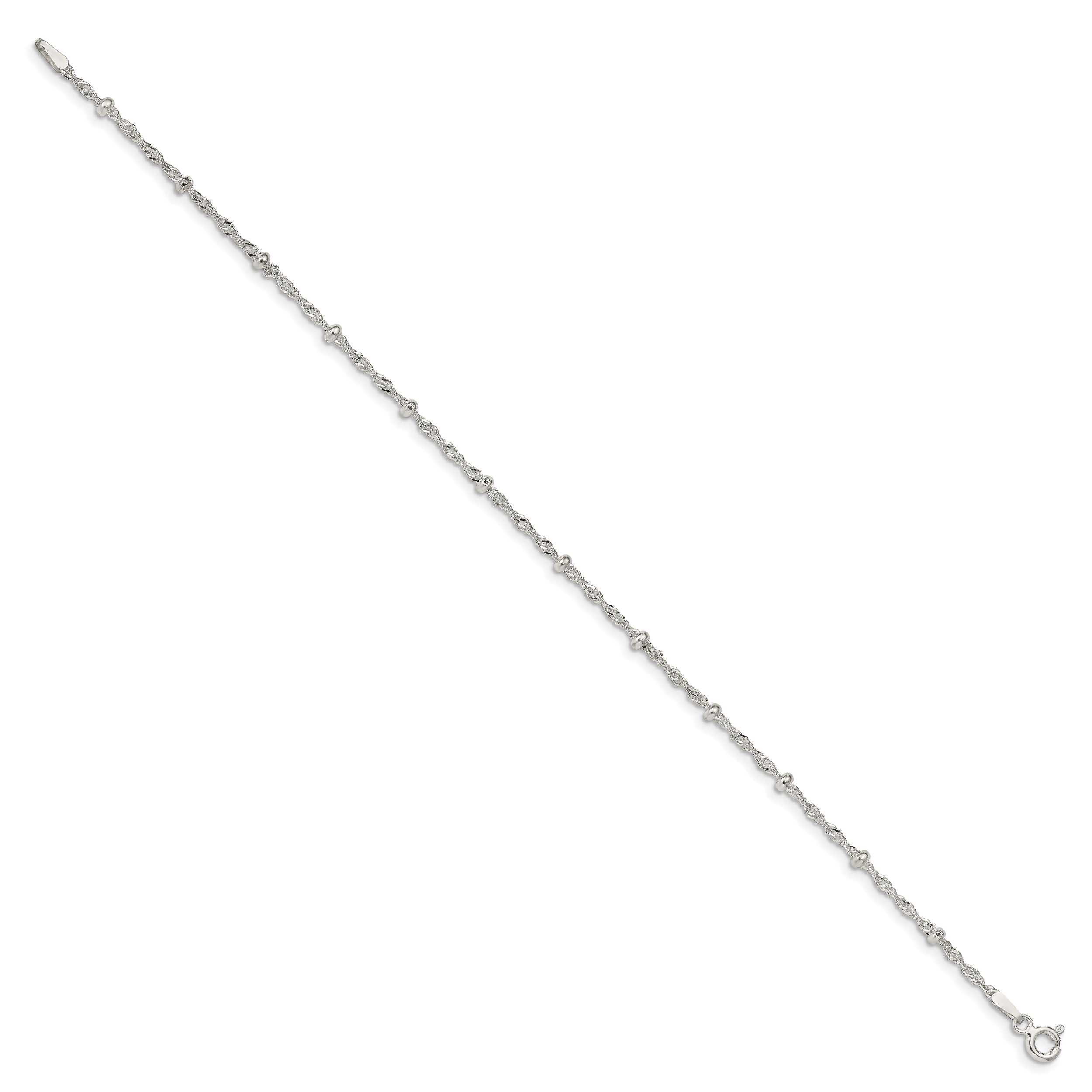 7 Inch Sterling Silver 2.5mm Singapore W/ Beads Chain Bracelet