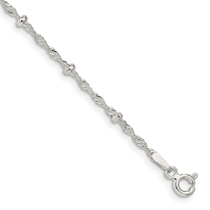 7 Inch Sterling Silver 2.5mm Singapore W/ Beads Chain Bracelet